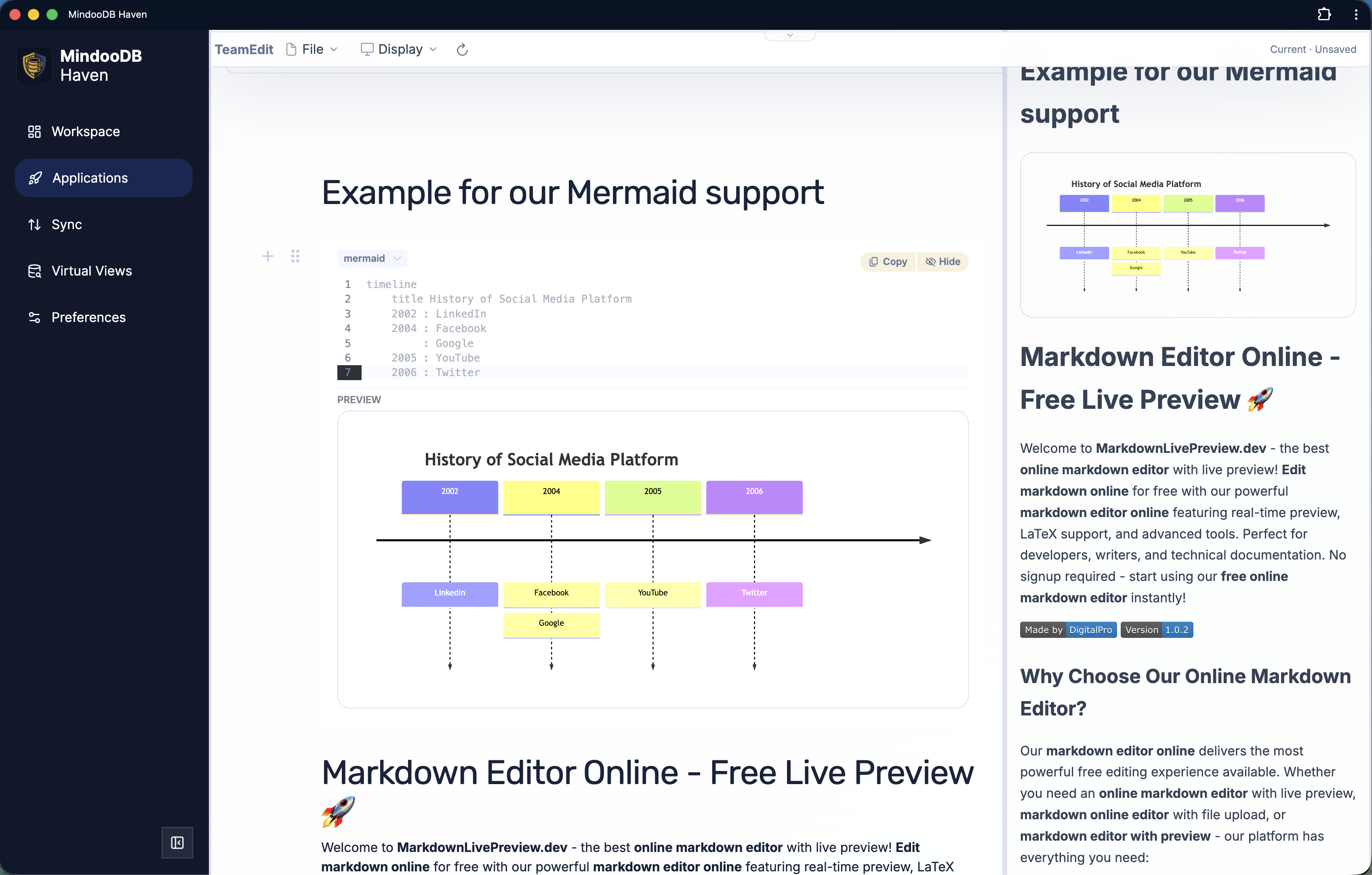 Mermaid diagram authored in TeamEdit and rendered live in the preview pane
